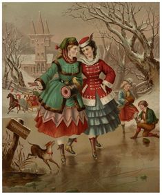 a painting of two people dressed in old fashioned clothing