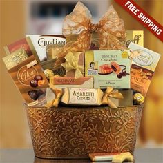 a basket filled with assorted chocolates and candies