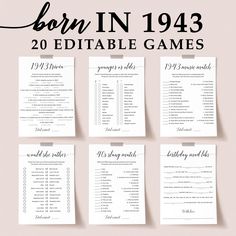 the printable game for born in 1932 is shown on top of a pink background