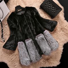 Beautiful Warm Winter Faux Fur Coat In Black And White on Luulla Trendy Black Fur Coat With Faux Fur Lining, Trendy Black Winter Fur Coat, Winter Faux Fur Coat, White Faux Fur Jacket, Fox Fur Jacket, Long Coat Jacket, Hooded Faux, Winter Outerwear, Fur Coats Women