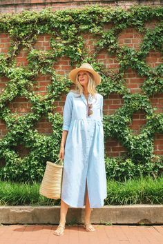 Inspired by beachy days and dreamy blue skies, the Chambray Lydell Maxi Dress is the most lovely warm weather piece. The band collar creates an elevated, clean look while the luxe pastel hue makes for a wear anywhere, anytime playful feel. Add strappy sandals and a waist belt for an understated yet glamorous look, or pair with crisp white sneakers and a tote for an on-the-go day. Band collar Long sleeves with button cuffs Button down front placket Gathering at waist Side seam pockets Dolphin hem Tuckernuck Dress, Classic Shirt Dress, Summer Capsule Wardrobe, Cotton Maxi, Maxi Dress Cotton, Feminine Dress, Band Collar, Strappy Sandals, Capsule Wardrobe