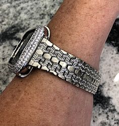 Apple Watch Band and or White Gold Lab Diamond Apple Watch - Etsy Luxury Silver Stainless Steel Apple Watch Band, Luxury Silver Watch Bands With Bling, Silver Bling Watch Bands As Gift, Luxury Silver Apple Watch Band Gift, Luxury Silver Apple Watch Band, Apple Watch Cases, Diamond Apple Watch, Watch Cases, Watch Band Bracelet