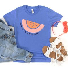 Looking for a cute tee for your kids? We have the perfect Sweet Summertime Watermelon graphic tee addition to their closet! Also available in youth tees. Blue Relaxed Fit Top For Summer Adventures, Blue Relaxed Fit Top For Summer, Blue T-shirt For Summer Adventures In Spring, Cute Blue Summer T-shirt, Cute Blue T-shirt For Summer, Playful Blue Relaxed Fit T-shirt, Blue Relaxed Fit T-shirt For Summer Adventures, Fun Blue Spring T-shirt, Fun Blue T-shirt For Spring