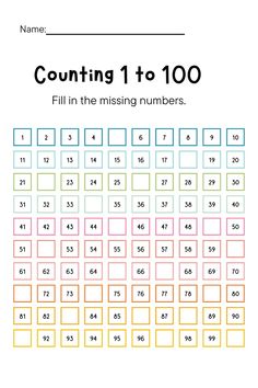 the missing numbers worksheet for counting 1 to 100 in this printable activity