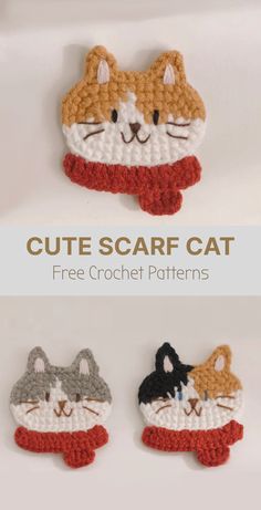 three crocheted cats with different colors and sizes