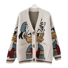 Donald Duck Cardigan – Luxandluxy Duck Cardigan, Thick Knit Cardigan, The Cardigans, Knitting Women Cardigan, Women Y2k, Cardigan Sweater Coat, Cardigan Sweater Jacket, Long Sleeve Knit Sweaters, Sleeve Fashion