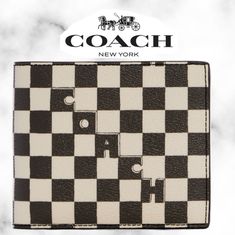 Nwt Coach 3 In 1 Wallet With Checker Print Printed Coated Canvas, Eight Credit Card Slots, Full-Length Bill Compartments, Removable Insert With Id Window And Two Credit Card Slots, 4 1/4" (L) X 3 3/4" (H) X 3/4" (W) Authentic Coach Limited Edition Coach Boxing Included Luxury White Coach Wallet, Coach Leather White Wallet, Designer Coach Wallets, Coach Wallet Men, Id Wallet, Coach New York, Checker Print, Bags Coach, Card Case Wallet