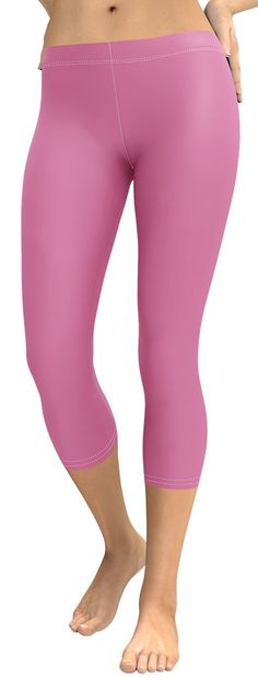 Super soft and comfortable capri leggings. High Stretch Moisture-wicking Capris, Solid Color Workout Capris, Athleisure Capris For Pilates, Sporty Knee-length Activewear For Spring, High Stretch Capris For Pilates, Pink Stretch Capris For Workout, Spring Sports Capris, Solid Color Athleisure Capris For Pilates, Sporty Solid Color Spring Capris