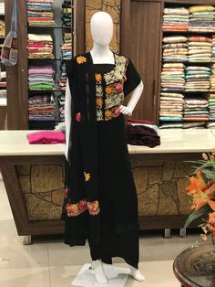 A stunningly marvellous outfit. This outfit features kashmiri zari/tilla and aari fusion embroidery on the neckline of shirt, embroidery on sleeves and 2 sided embroidered borders on the dupatta with floral booties all over.- - - - - - - - - - - - - - - - - - - - Product DetailsCondition: Brand NewF A B R I CShirt: Viscose GeorgetteDupatta: Viscose GeorgetteLower: Indian CrepeUnstitched47+ inches of Shirt Length and sleeves upto 3 quarters.Care Instructions: Dry Clean Only✿Subscribe to our Newsl Unstitched Floor-length Salwar Kameez With Intricate Embroidery, Designer Georgette Palazzo Set With Intricate Embroidery, Festive Unstitched Anarkali Set With Resham Embroidery, Traditional Semi-stitched Dress With Resham Embroidery, Party Palazzo Set With Intricate Embroidery In Chanderi, Party Palazzo Set With Straight Kurta And Intricate Embroidery, Designer Anarkali Sets In Chinon, Traditional Resham Embroidery Dress For Diwali, Traditional Dresses With Resham Embroidery For Diwali