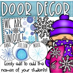 a poster with snowflakes on it that says door decor