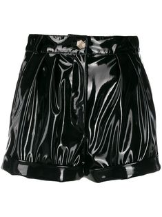 Black coated high-wasted shorts from Philipp Plein featuring a button and zip fly, a waistband with belt loops, pleated details, a short length and a turned up hem. Special Event Outfit, High Wasted Shorts, Philipp Plein, Leather Shorts, A Button, Cute Shorts, Cut Off Shorts, Shorts Black, Black Coat