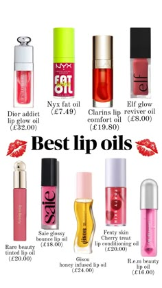 Best lip oils #lipoil #glossylips #makeup #beauty Preppy Makeup, Lip Oils, Best Lip Gloss, Lip Care Routine, Sephora Skin Care, Makeup Accesories, Lip Makeup Tutorial, Makeup Help, Perfect Skin Care Routine