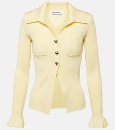 Spring Knitwear, Fashion Cardigan, Alexander Mcqueen Clothing, Designer Knitwear, Yellow Knit, Ribbed Knit Top, Scarf Hairstyles, Self Portrait