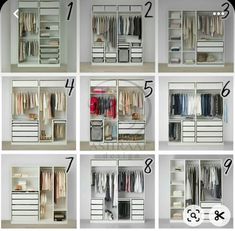 the instructions for how to organize an organized closet with drawers, shelves and hanging clothes