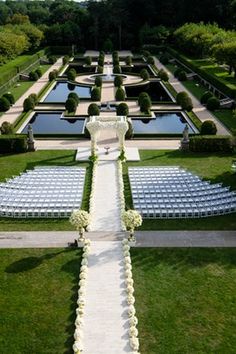 an aerial view of a wedding ceremony setup