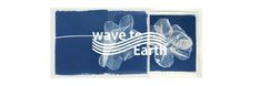 the wave to earth logo is shown in blue and white