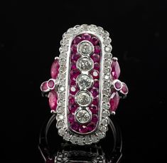 🐕 Big deals! Diamond Ruby Ring, Vintage 14K Gold Cocktail only at $1950.00 Hurry. #EstateRing #GeometricRing #JulyBirthstone #GenuineDiamond #NaturalDiamond #DiamondRing #GenuineRuby #RubyRing #GoldRing #VintageRing Victorian Wedding Ring, Ruby Ring Vintage, Rubies And Diamonds, Beautiful Rings Vintage, Victorian Wedding, Party Rings