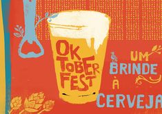 a beer glass with the words ok tober fest written on it and an orange background