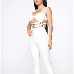 Sexy Jumper Chic High-waist Jumpsuits And Rompers For Club, Chic High-waist Jumpsuits For Club, Fashion Nova Pants, Fashion Nova, Pant Jumpsuit, Jumper, Women's Fashion, Color White, Pants For Women