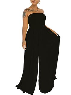 Material: This sexy off-shoulder one-piece wide-leg jumpsuit is made of 91%-99%polyester. a material that is soft. stretchy. breathable jumpsuits.Feature:Off shoulder. sleeveless. solid color. ruched design. high waist. sexy strapless and tube jumpsuit. dressy jumpsuits for women. one-piece elegant jumpsuits. Dressy Jumpsuits, Wide Leg Jumpsuits, Tube Jumpsuit, Bodycon Tops, Ruched Maxi Dress, Multi Dress, Jumpsuit Dressy, Jumpsuit Elegant, Custom Size Dresses