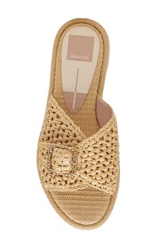 A textured buckle lends a hint of polish to this breezy raffia slide sandal ready for a sunny destination. Textile upper/synthetic lining and sole Imported What To Pack For Europe, Europe In The Summer, Pack For Europe, Satin Outfit, Raffia Shoes, Raffia Sandals, Packing For Europe, Pretty Sandals, Crochet Sandals