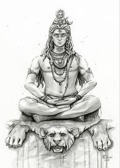 a black and white drawing of a person sitting in the middle of a lion's body