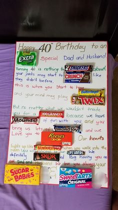 a birthday card with candy bars on it