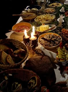 a long table filled with lots of food