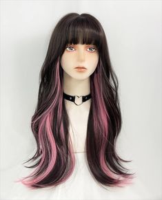 PRICES MAY VARY. 【High-Quality Material】This wig made of high quality synthetic hair, no smell, soft touching even better than your own hair, skin-friendly and soft hair made the wig very comfortable. 【Unique Style】Long Wave Wig is suitable for any face shape. A natural wavy and stylish appearance helps you change your style and become more confident and charming. 【Occasion】Perfect for Daily use, Halloween, concerts, theme parties, weddings, dating, and so on,It can bring you more beautiful, and Pink Aesthetic Hair, Bang Highlights, Pink Highlights In Black Hair, Black Hair Pink Highlights, Black Hair With Pink Highlights, Black Pink Hair, Black And Pink Hair, Pink Black Hair, Brown And Pink Hair