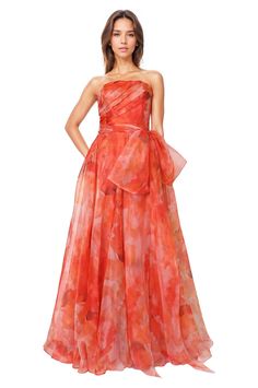 Strapless Organza Gown With Belt Gown With Belt, Strapless Organza, Organza Gown, Printed Organza, Organza Gowns, Pre Fall Collection, Feminine Silhouette, A Line Gown, Women Helping Women