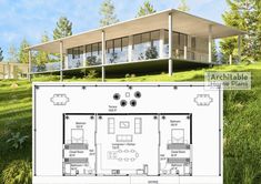 the floor plan for an office building on top of a hill with lots of windows