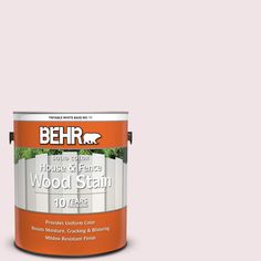 a white paint can with the words behr house of fame wood stain on it