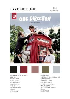 the poster for one direction is shown in red, white and green colors with text that reads