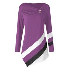 Plus Size Striped Asymmtrical Tunic Top - Purple - 3A49757133 - Original Design-Women's Clothing  #OriginalDesignWomensClothing #Original #DesignWomen's #Clothing Womens Clothing Websites, Lace Tunic Tops, Casual Skirt Outfits, Fashion Plus Size, Plus Size Clothing For Women, Trendy Plus Size Clothing, Plus Size Womens Clothing, Ladies Dress Design, Trendy Plus Size