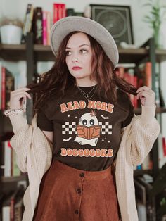 Read More Books Shirt is a perfect Halloween gift idea for readers, writers, teachers, librarians and all book nerds. Grab a book, settle into cozy pajamas wearing this aesthetic shirt during Halloween. Available on tshirts and sweatshirts: https://www.etsy.com/shop/TheNims?search_query=Read+More+Books For other halloween items, click here: https://www.etsy.com/shop/TheNims?section_id=30049468 Browse through my other awesome items here: http://thenims.etsy.com/ UNISEX TEES Gildan 5000™ (CUSTOMER Speech Shirts, Pre K Teacher, Slp Shirts, Speech Therapy Shirts, Softball Mom Shirts, Daughter In Law Gifts, Teacher Clothes, Softball Mom, Favorite Daughter