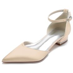 Shop Champagne Solid Comfy Ankle Strap Flat Satin Pointed Toe Flats Shoes color Champagne for Date, Wedding, Work with worldwide Free shipping & Free return. Classic Beige Pointed Toe Flats For Formal Occasions, Elegant Beige Pointed Toe Flats, Cream Pointed Toe Slip-on Flats, Beige Leather Slip-on Pointed Toe Flats, Beige Pointed Toe Slip-on Flats For Formal Occasions, Closed Toe Heel, Wedding Shoes High Heels, Formal Pumps, Bridal Pumps