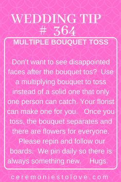 the wedding tip for multiple bouquet tosses is shown in pink with white text on it