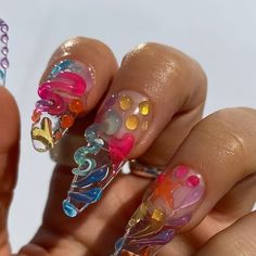 ✨ℕⓔｌƵ𝔸 ｄ𝔲ᑎ✨ on Instagram: "thanks for the love on these!! they were so much fun to create 😁🩷🫶🌈🌟   Created using @sissiofficial_ squigglerz use my code NELZA10 to save 💸   #3dnails #3dnailart #colourfulnails" Clowncore Nails, Drip Nails, Stylish Nails Designs, Nail Design Inspiration, Cute Acrylic Nail Designs, Really Cute Nails, Party Nails