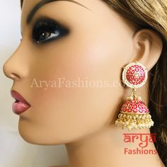 Rajasthani Meenakari Jhumka Earrings with Pearl beads Premium Quality Kundan Jhumka Earrings Length: Approx. 2.5" Light-weight Push-Back closure Gold Finish on high-quality brass as the base metal, Kundan stones and Pearls Suitable for any traditional or contemporary attire and occasion In-stock & ready-to-ship **Color may vary slightly due to photography and lighting. Meenakari Earrings For Navratri Puja, Navratri Meenakari Earrings For Puja, Bollywood Style Meenakari Earrings For Puja, Kundan Jhumkas With Motifs For Gifts, Kundan Jhumkas With Motifs As A Gift, Navratri Chandbali Jhumkas With Motifs, Festival Chandbali Jhumkas With Motifs, Temple Jewelry Meenakari Jhumkas For Festivals, Festive Red Jhumkas With Zari Work