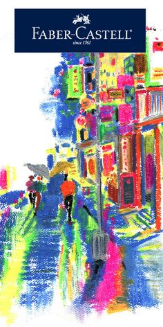 Abstract art of a city done with Metallic Oil Pastels from Faber-Castell