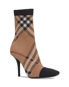 Luxury Booties With Pointed Toe And Leather Sole, Luxury Brown Pointed Toe Boots, Burberry High Heels, Houndstooth Ankle Boots, Luxury Pointed Toe Heeled Boots With 4-inch Heel, Burberry Heels, Burberry Plaid Heels, Burberry Women, Brown Shoe