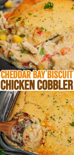 cheddar bay biscuit chicken cobbler casserole is an easy dinner idea