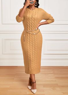 Camel Dress, Neck Bodycon Dress, Lovely Tops, Round Neck Dresses, Solid & Striped, Work Fashion, Stylish Dresses, Sleeve Dress, Dresses For Sale