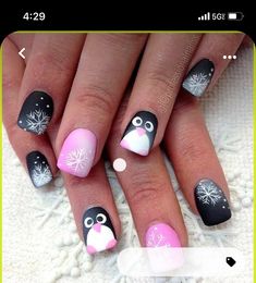 Snowflakes Nails, Penguin Nails, Pretty Fingers, Christmas Gel Nails, Pink Nail Art, Nails For Kids, Winter Nail Designs, Xmas Nails