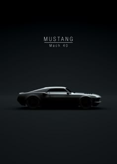 a black sports car is shown in the middle of a dark background with text that reads mustang, march 40