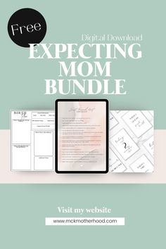 the free printable expecting mom bundle is on display in front of a green background