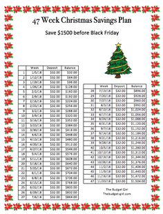 a christmas savings plan with a tree in the center and numbers on it, as well as