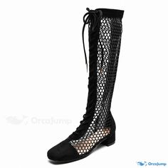 Orcajump - Exquisite Black Suede Knee-High Mesh Lace Up Gladiator Boots with Unparalleled Appeal Gladiator Boots, Lace Top Dress, Black Suede Ankle Boots, Glamorous Dresses, Suede Lace, Maxi Dress Green, Designer Boots, Suede Ankle Boots, Knee High Boots