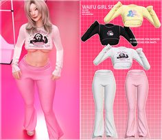 the paper doll is wearing pink pants and a crop top