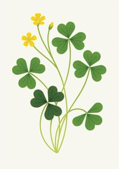 four leaf clovers with yellow flowers in the middle and green leaves on each side